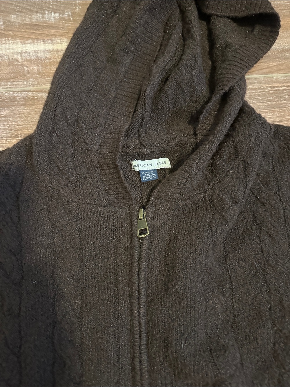 American Eagle Brown Cable Knit Sweater Zip Up - Picture 2 of 3
